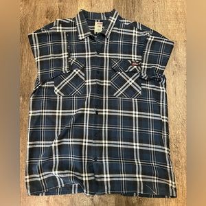 Genuine Dickies Short Sleeve Blue & White Plaid Yarn Dye Twill Original Fit 2XL.